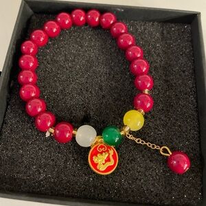 Cinnabar Beaded Bracelet with Charm NIB